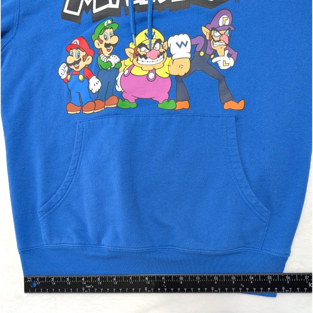Official Nintendo Super Mario Blue Graphic Hoodie Mens Small Wario Luigi Sleeve - Picture 8 of 11